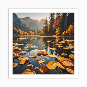 Autumn Leaves In A Lake Art Print