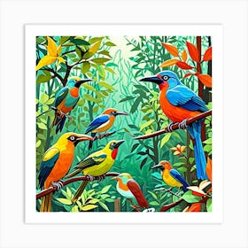 Rainforest Scene Cubism Style Art Print