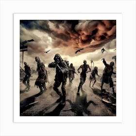 Zombies On The Road Art Print