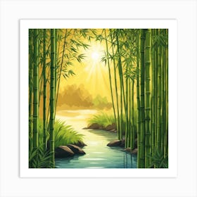 A Stream In A Bamboo Forest At Sun Rise Square Composition 156 Art Print