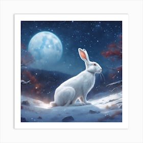 White Hare in Moonlight Art Print