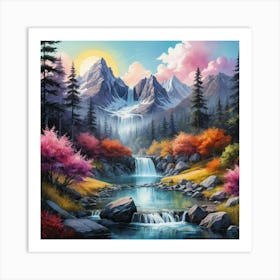 Waterfalls In The Mountains 1 Art Print