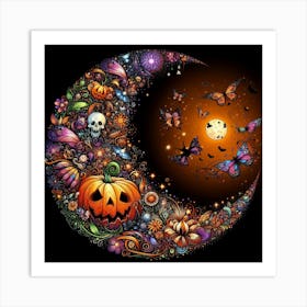 Halloween In A Half Moon Art Print