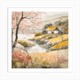 Japanese Landscape Painting Sumi E Drawing (24) Art Print