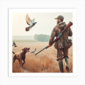 Hunter And His Dog Art Print