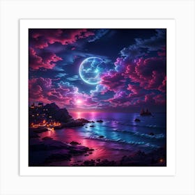 Moon And The Ocean Art Print