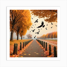 Autumn Birds In The Park Art Print