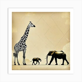 Giraffe elephant Art Print