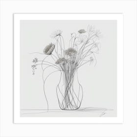 Line Drawn Flowers In A Vase Art Print