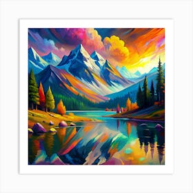 Vibrant Landscape With A Lake, Mountains, And Forest Art Print