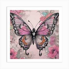 Butterfly With Flowers 14 Art Print