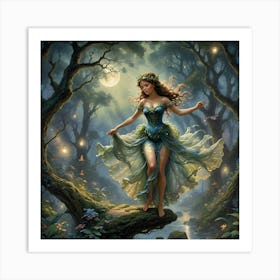 Fairy Girl In The Forest Art Print