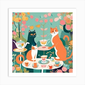 Cute Cat Tea Party Art Print