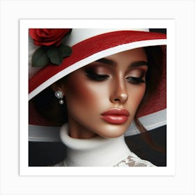 Portrait Of A Woman Wearing A Hat Art Print