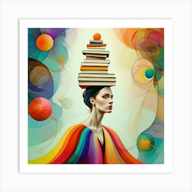 Vibrant Elegance of Woman Balancing Books Art Print