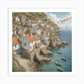 Cottages By The Sea art Art Print