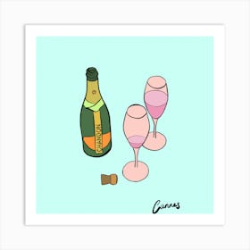 Champagne Bottle And Glasses Cannes Art Print