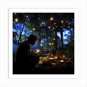 Man Cooks In The Forest Art Print