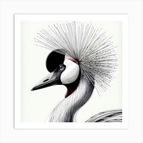 Crowned Crane - Abstract Line Art Illustration 269 Art Print