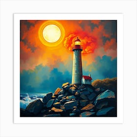 Lighthouse At Sunset 5 Art Print