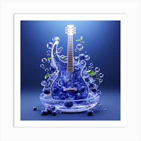 Blue Guitar In Water Art Print