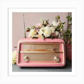 Firefly Vintage Pink And Grey Radio With Pastel Flowers 40171 (2) Art Print