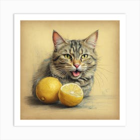 Cat With Lemons Art Print