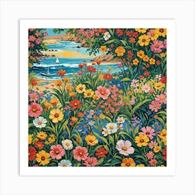 Flowers By The Sea Art Print