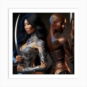 Two Women With Swords Art Print