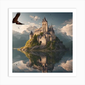 Eagle Flying Over Castle Art Print