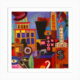 An Cubism Oil Painting-Monopoly, Capitalism Over Health Art Print