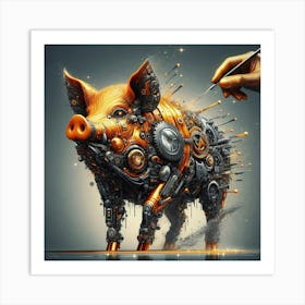 Pig With Gears Art Print