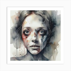 Woman With Blood On Her Face Art Print