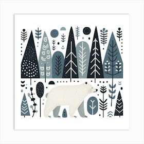 Scandinavian style, Bear and forest 1 Art Print