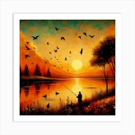 Fishing At Sunset 1 Art Print