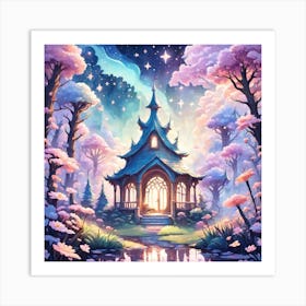 A Fantasy Forest With Twinkling Stars In Pastel Tone Square Composition 171 Art Print