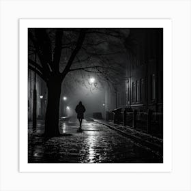 Man Walks Down A Dark Street Art Print