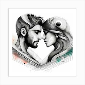 Love Couple - Abstract Line Art Illustration 286 Art Print