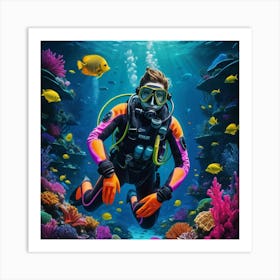 Scuba Diver Underwater Art Print