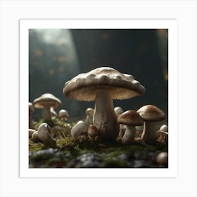 Mushrooms On Moss Art Print