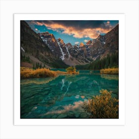 Sunrise At Lake Banff Art Print