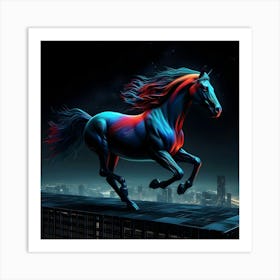 Horse Running In The City Art Print
