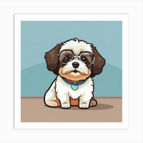 Cartoon Dog With Glasses Art Print