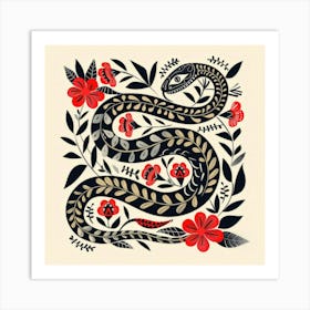 Snake And Flowers 4 Art Print