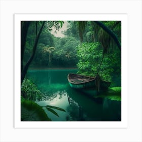 Boat In The Jungle 1 Art Print