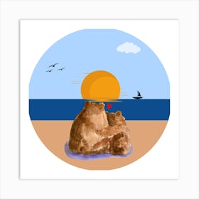 Love Beach Sunset Sea Lovers Art Print