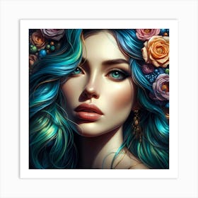 Beautiful Girl With Blue Hair 1 Art Print