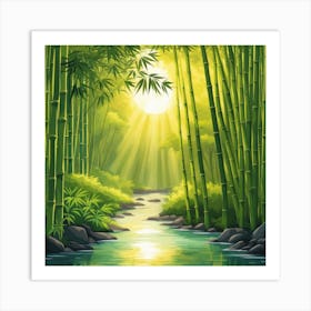 A Stream In A Bamboo Forest At Sun Rise Square Composition 90 Art Print