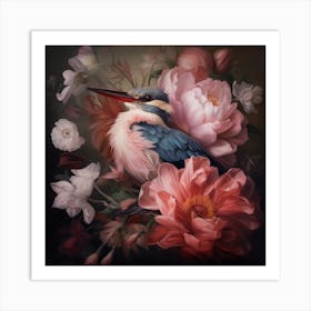 Peony Kingfisher Art Print