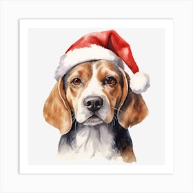 Beagle Christmas Hat 1 Art Print